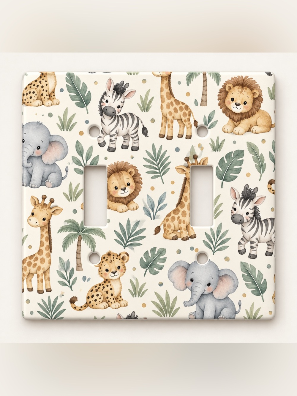Cute Safari Animals Kids Nursery Jungle Double Toggle Wall Plate Cover